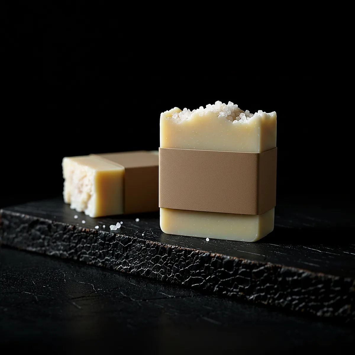 Black Spruce & Sea Salt — Coarse salt bar. Scrubs like a beach and smells like a headland.